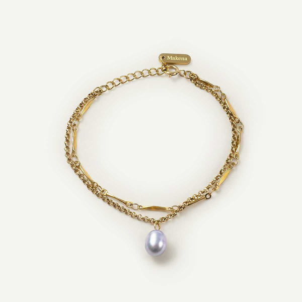 Double Chain Pearl Bracelet, Gold