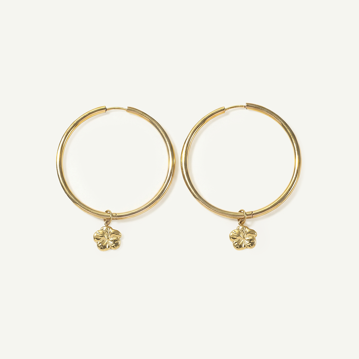 Hibiscus Mini Charm Large Hoops, Gold