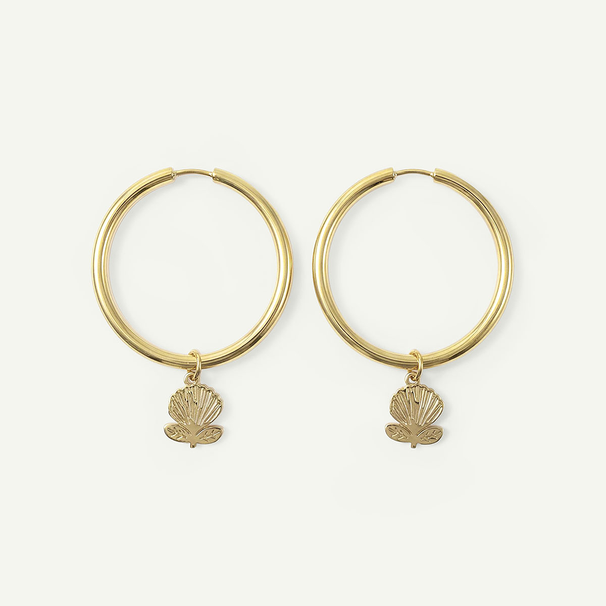 ‘Ōhi‘a Lehua Mini Charm Large Hoops, Gold