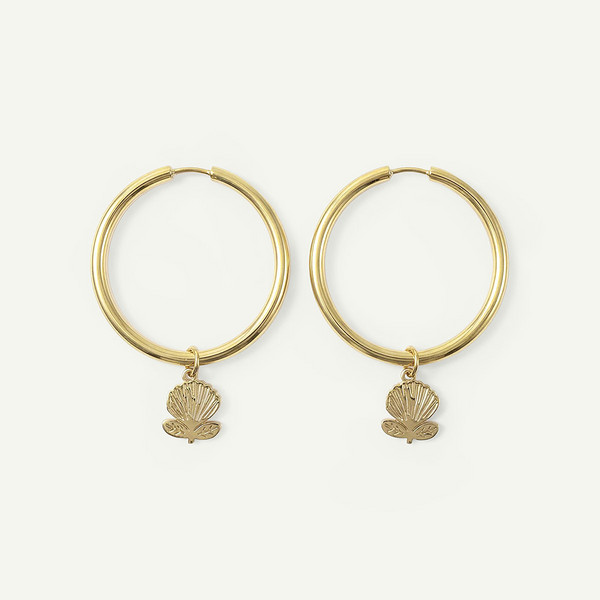 ‘Ōhi‘a Lehua Mini Charm Large Hoops, Gold