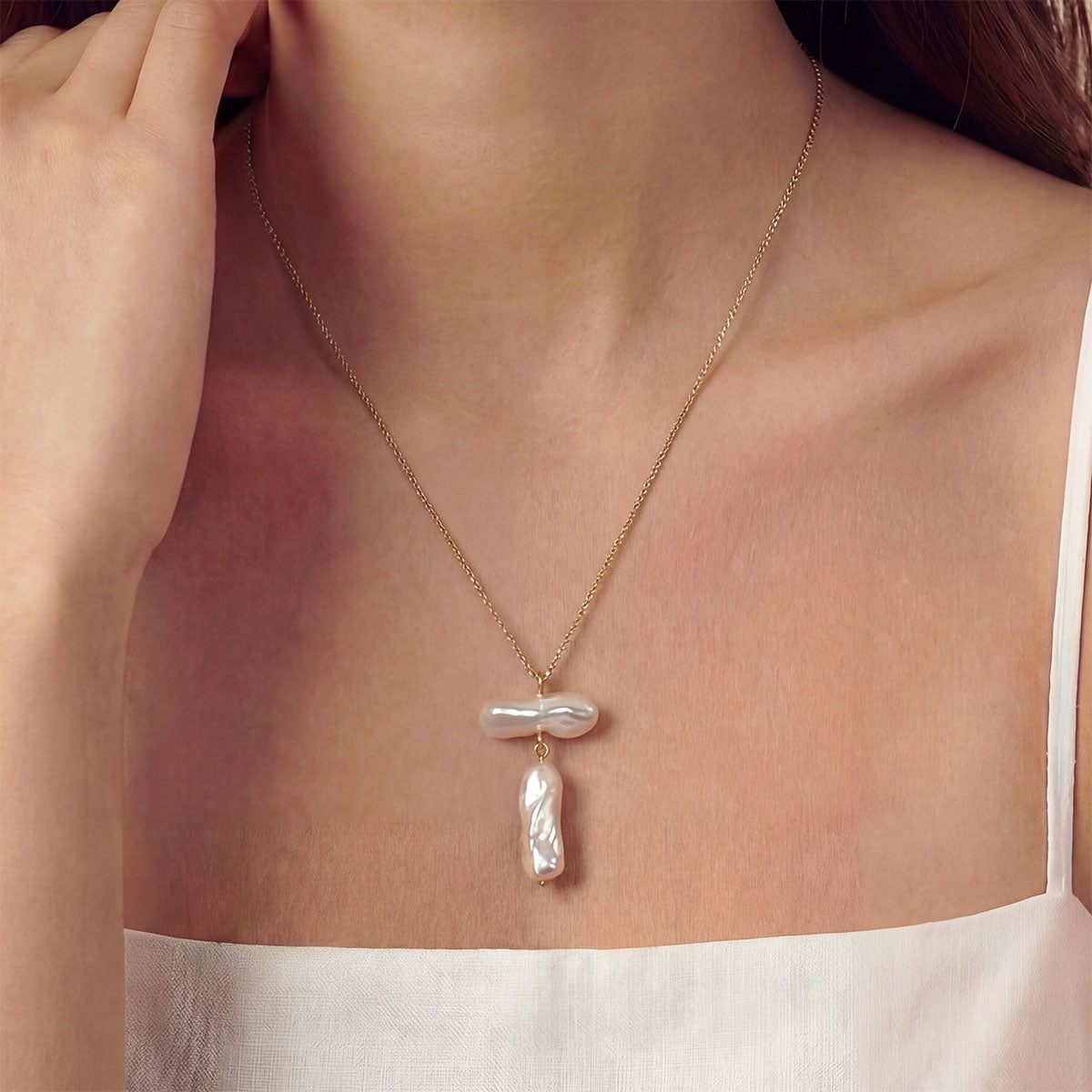 Cayla Pearl Drop Necklace, Gold