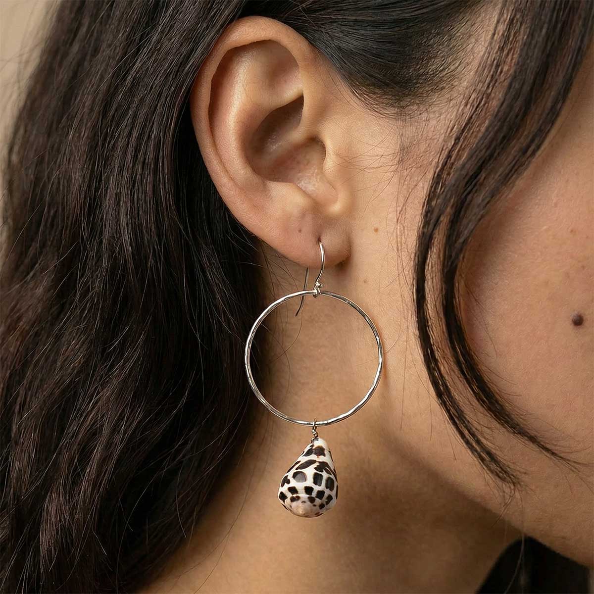 Hebrew Shell Drop Hoops
