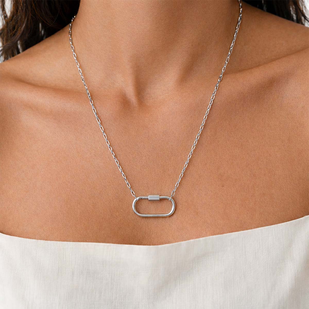 Carabiner Necklace, Silver