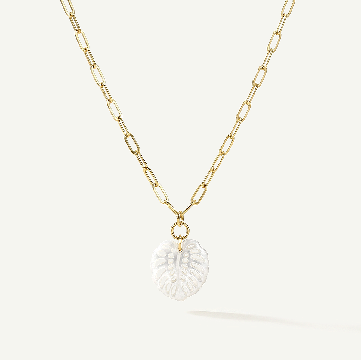 Monstera Mother of Pearl Necklace, Gold