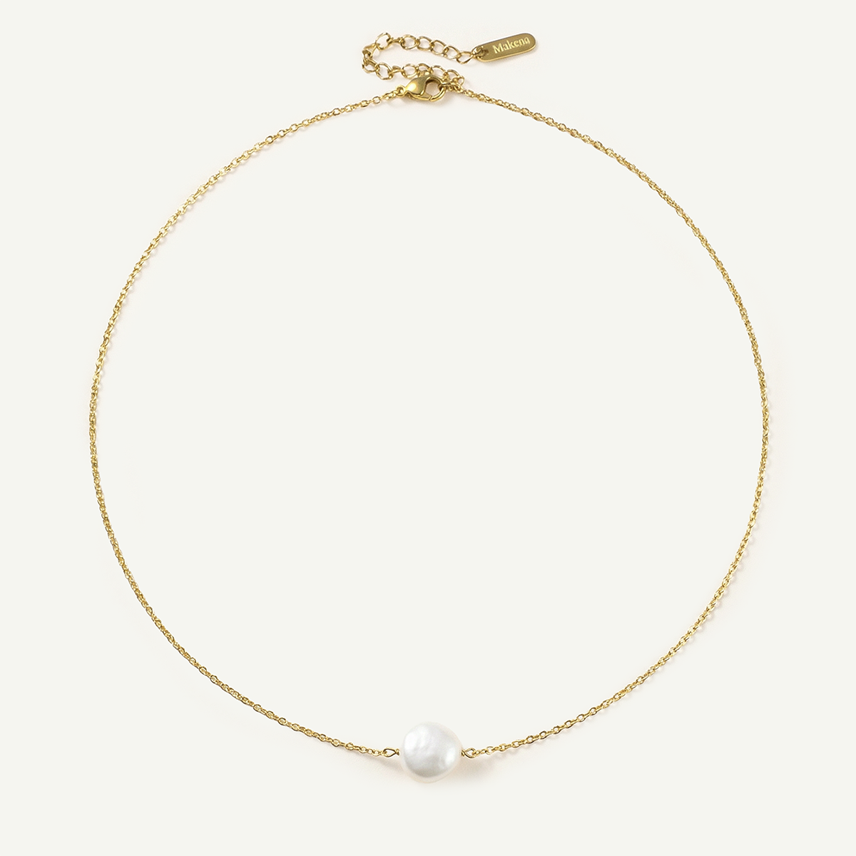 White Pearl Necklace, Gold