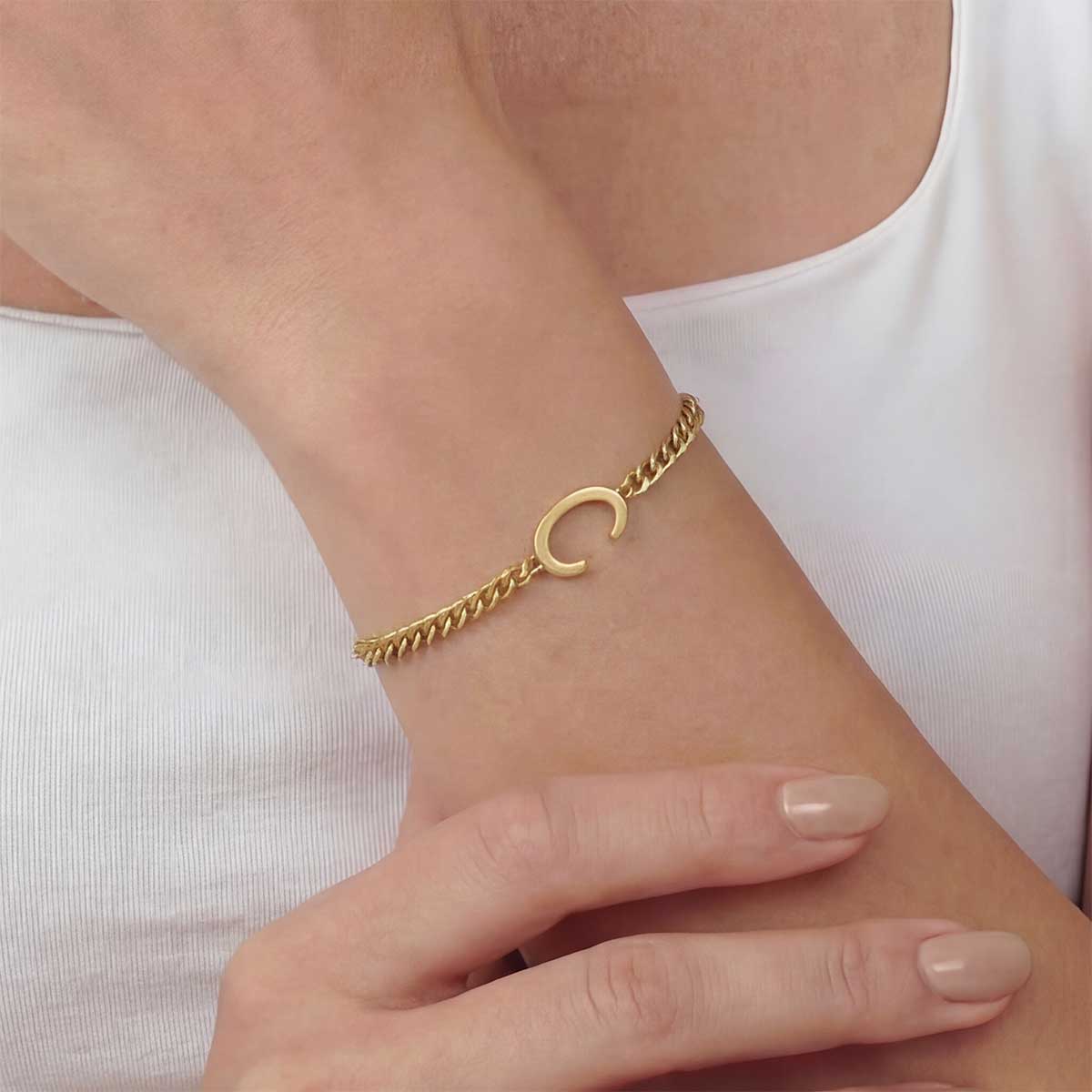 Monogramed Curb Chain Bracelet