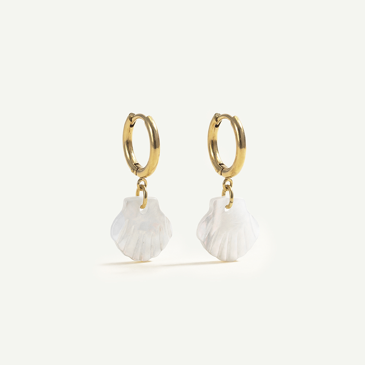 Shell Mini Mother of Pearl Huggies, Gold