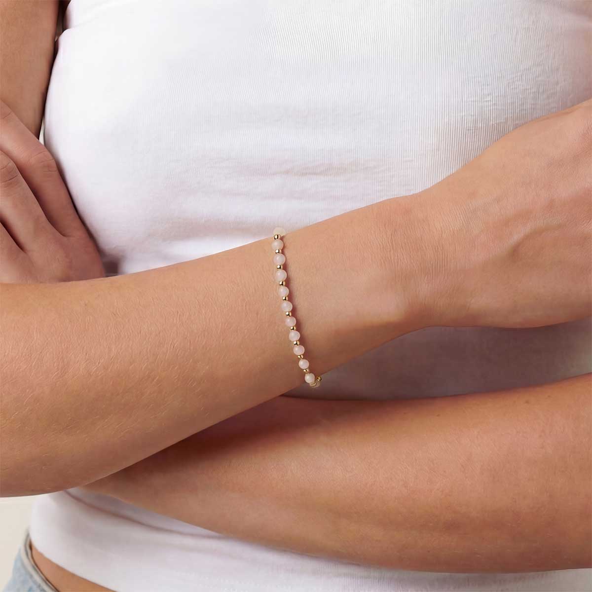 White and Beaded Bracelet, Gold
