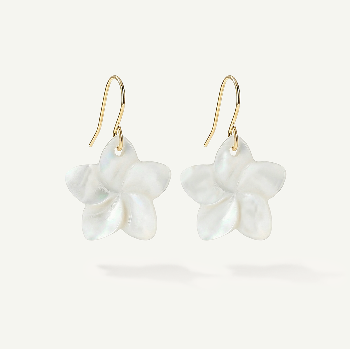 Plumeria Mother of Pearl Earrings, Gold