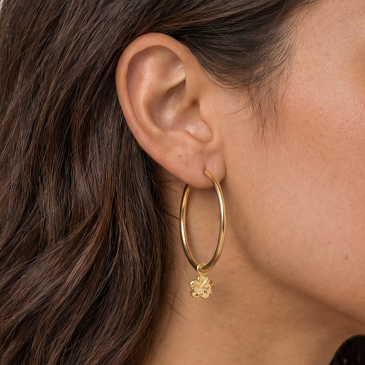 Hibiscus Mini Charm Large Hoops, Gold