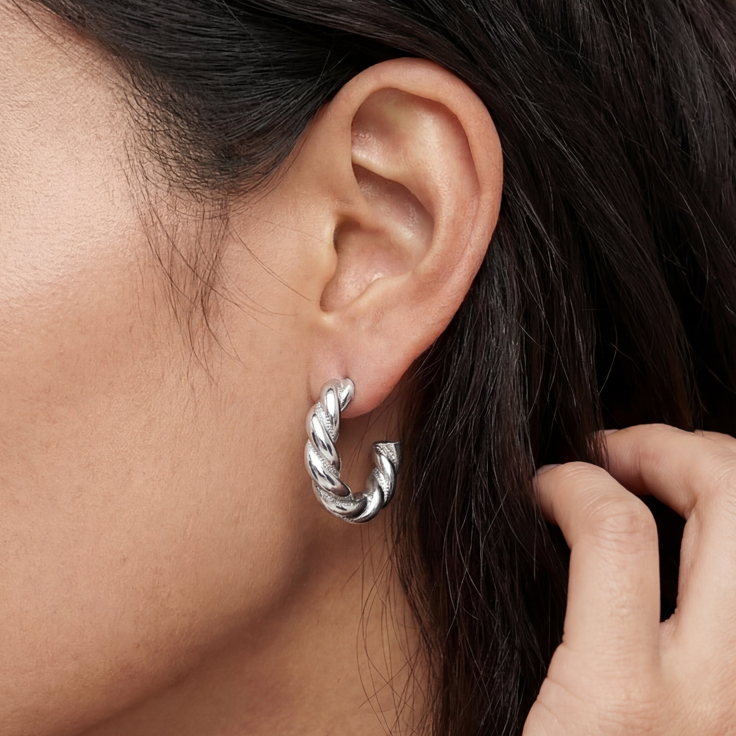 Twisted Mini Hoops, Silver