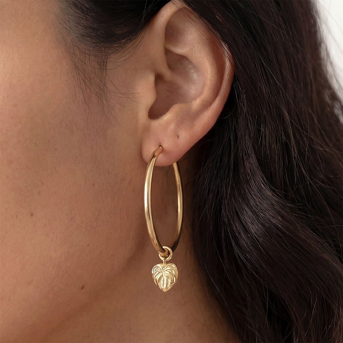 Anthurium Mini Charm Large Hoops, Gold
