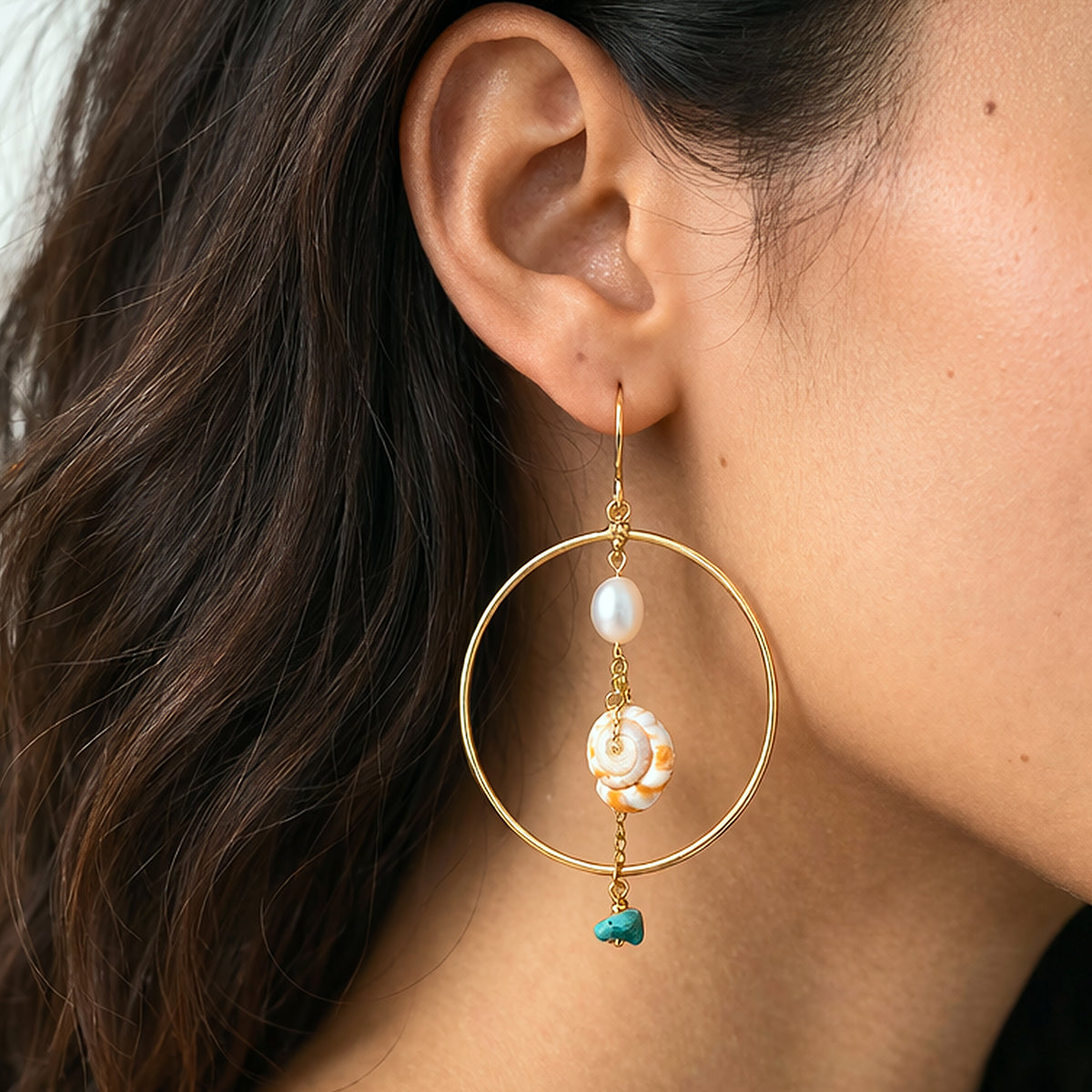 Mehana Shell Hoops, Gold