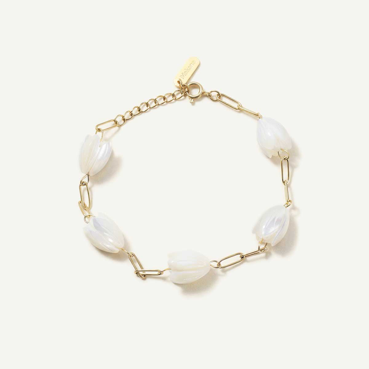 MOP 5 Pikake Beads Chain Bracelet, Gold