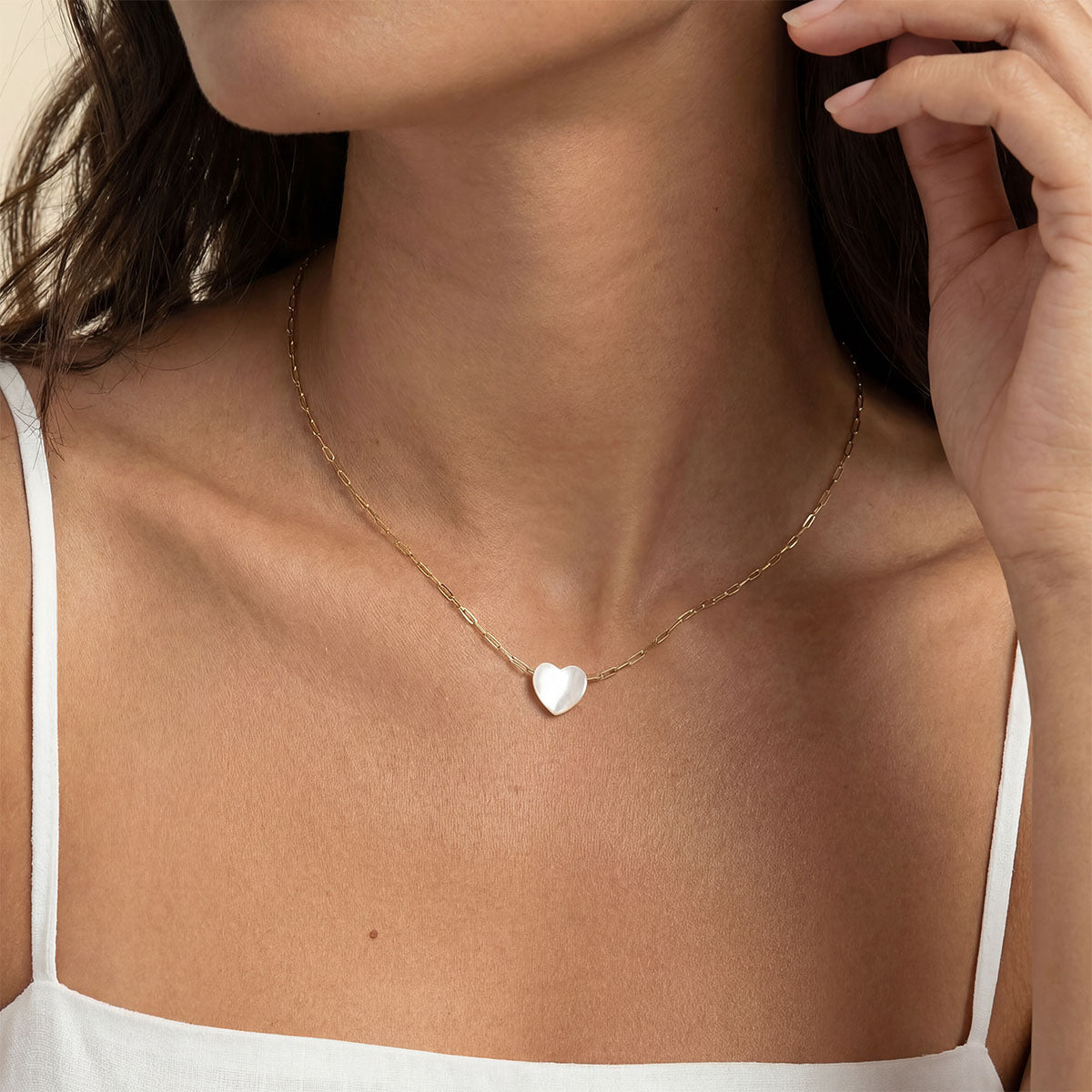 Mother of Pearl Heart Necklace, Gold