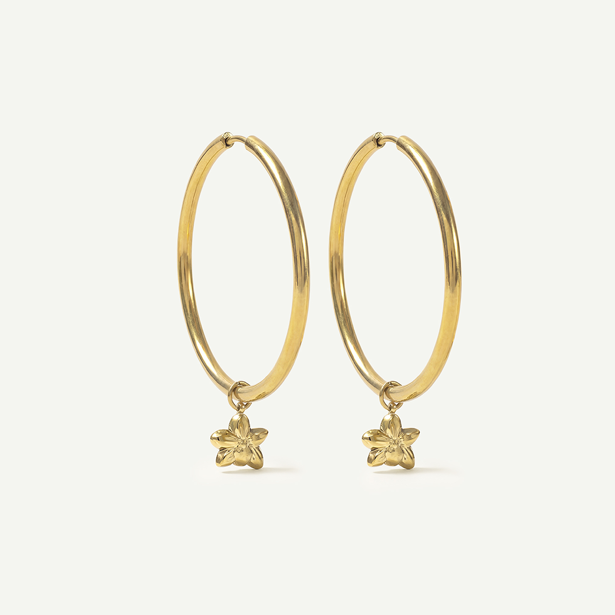 Orchid Mini Charm Large Hoops, Gold