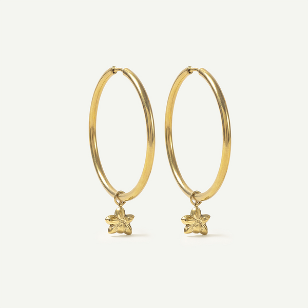 Orchid Mini Charm Large Hoops, Gold