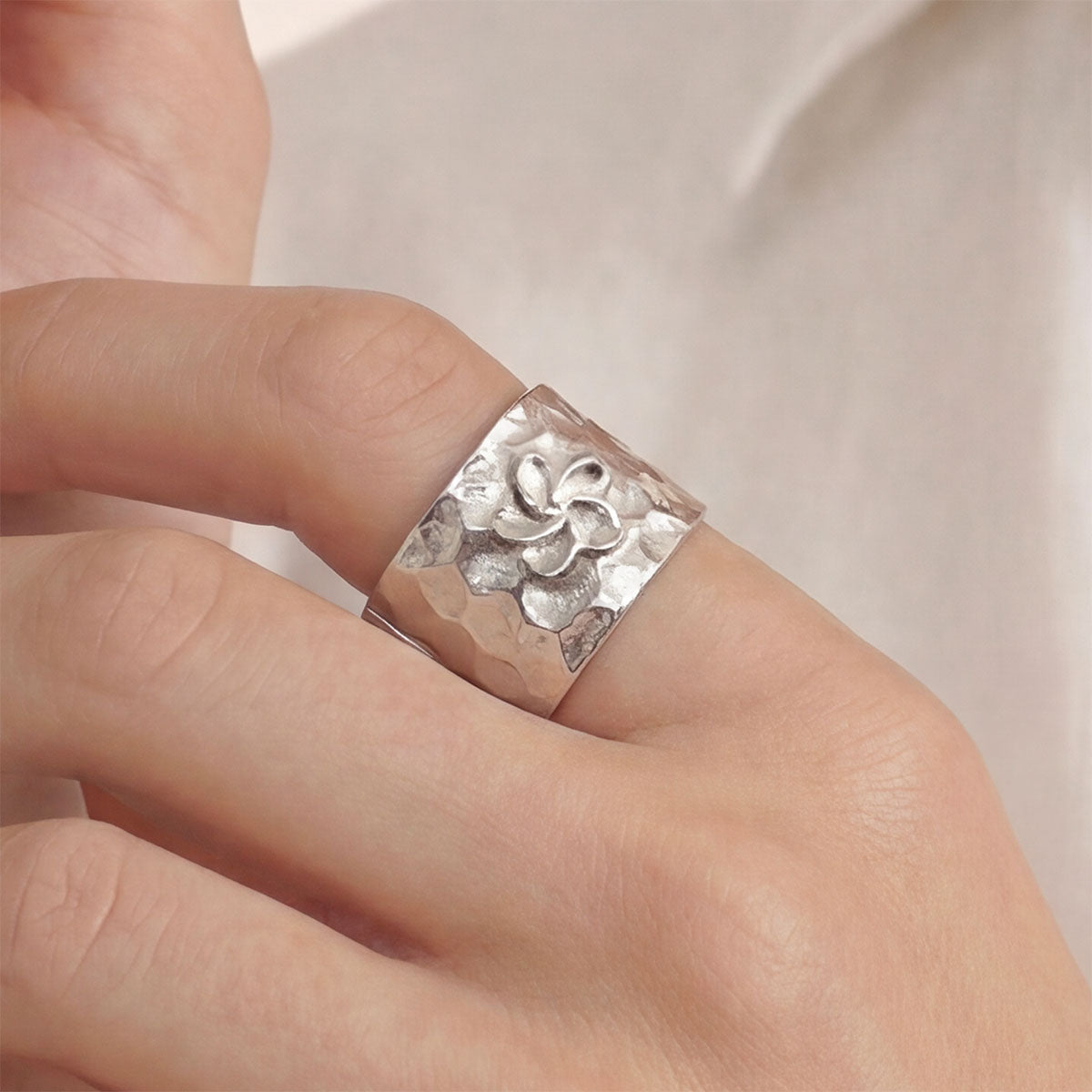 Plumeria Hammered Ring