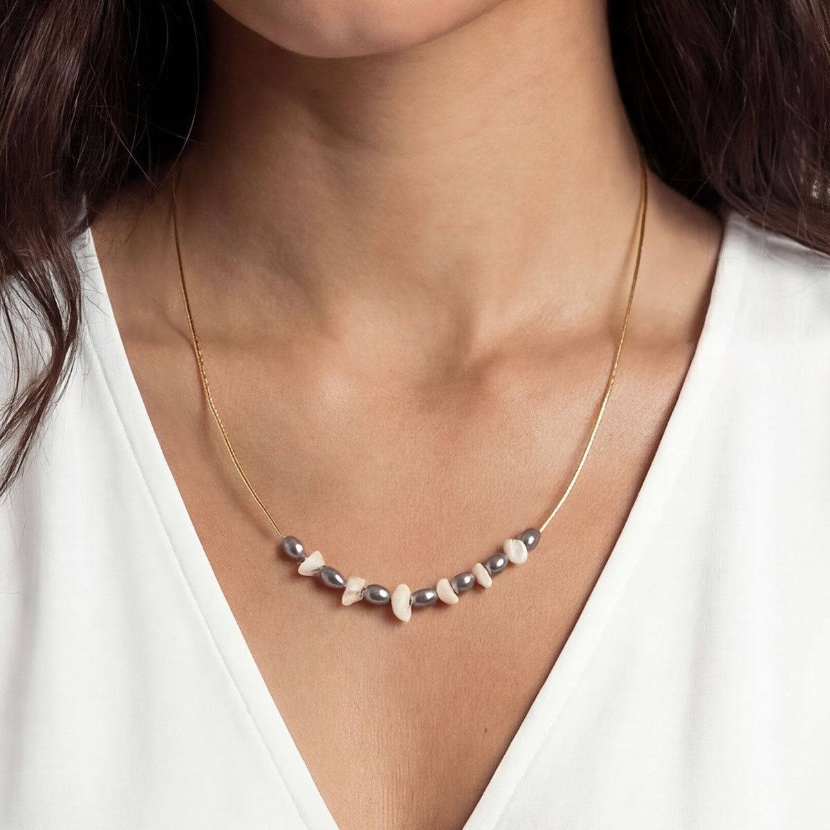 Puka Pearl Necklace, Gold