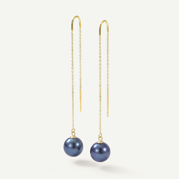 Dark Pearl Threader Earrings, Gold