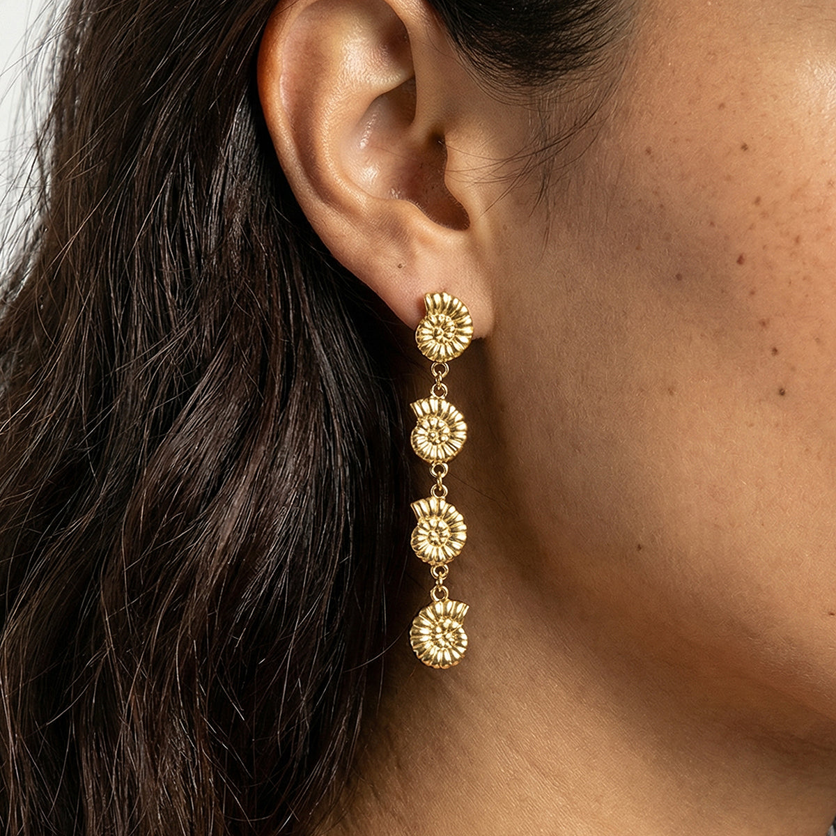 Spiral Shell Drop Earrings, Gold