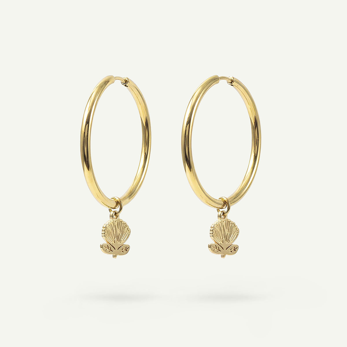‘Ōhi‘a Lehua Mini Charm Large Hoops, Gold