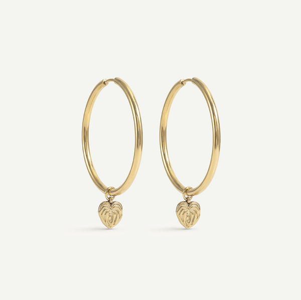Anthurium Mini Charm Large Hoops, Gold