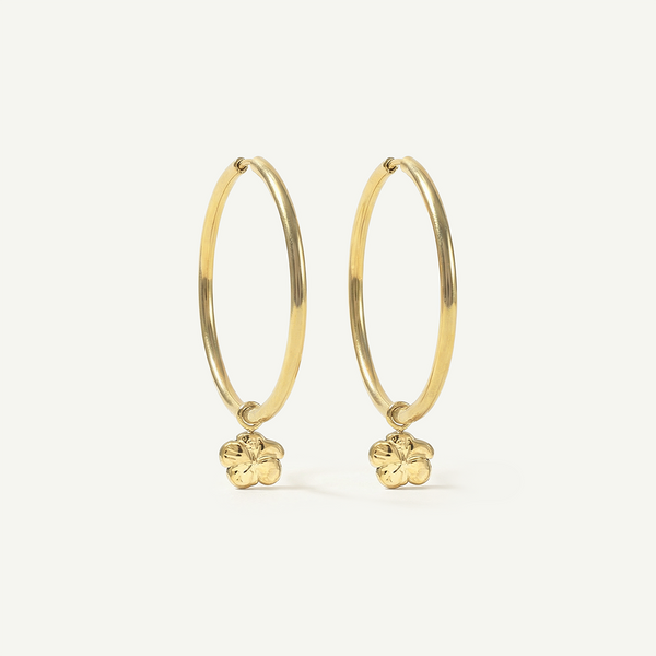 Hibiscus Mini Charm Large Hoops, Gold