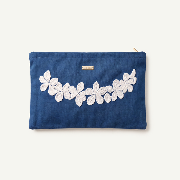 Plumeria Lei Embroidered Large Clutch