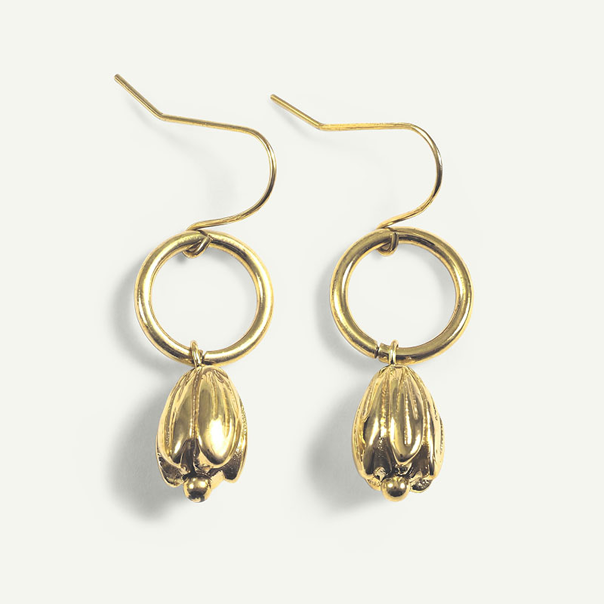 Pikake Drop Hoop Earrings, Gold