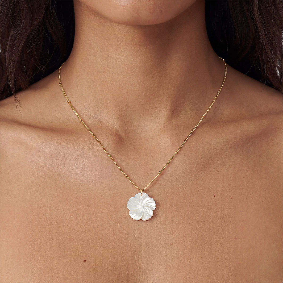 Hibiscus Mother of Pearl Necklace, Gold
