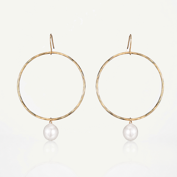 Lulu White Pearl Hoops