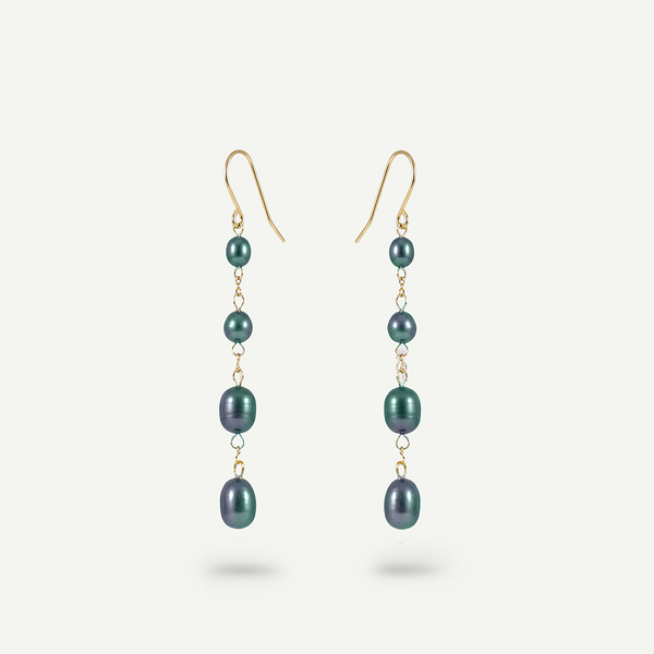 Ayla Dark Pearl Earrings, Gold