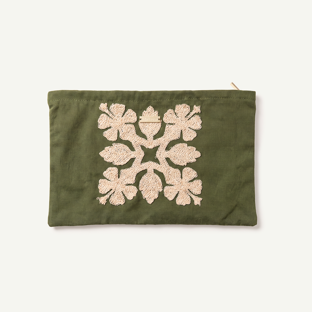 Hibiscus Quilt Embroidered Large Clutch