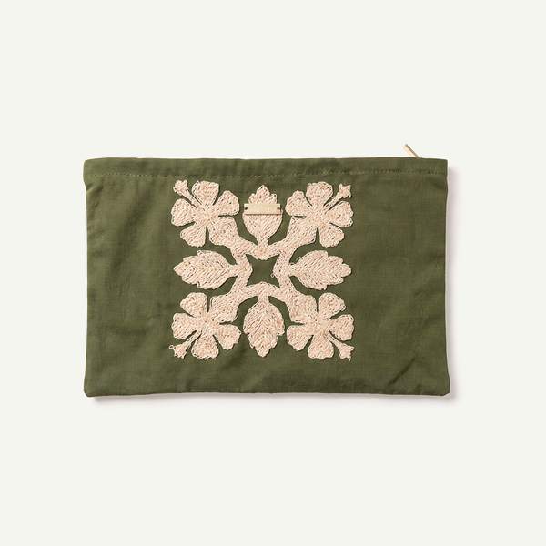 Hibiscus Quilt Embroidered Large Clutch