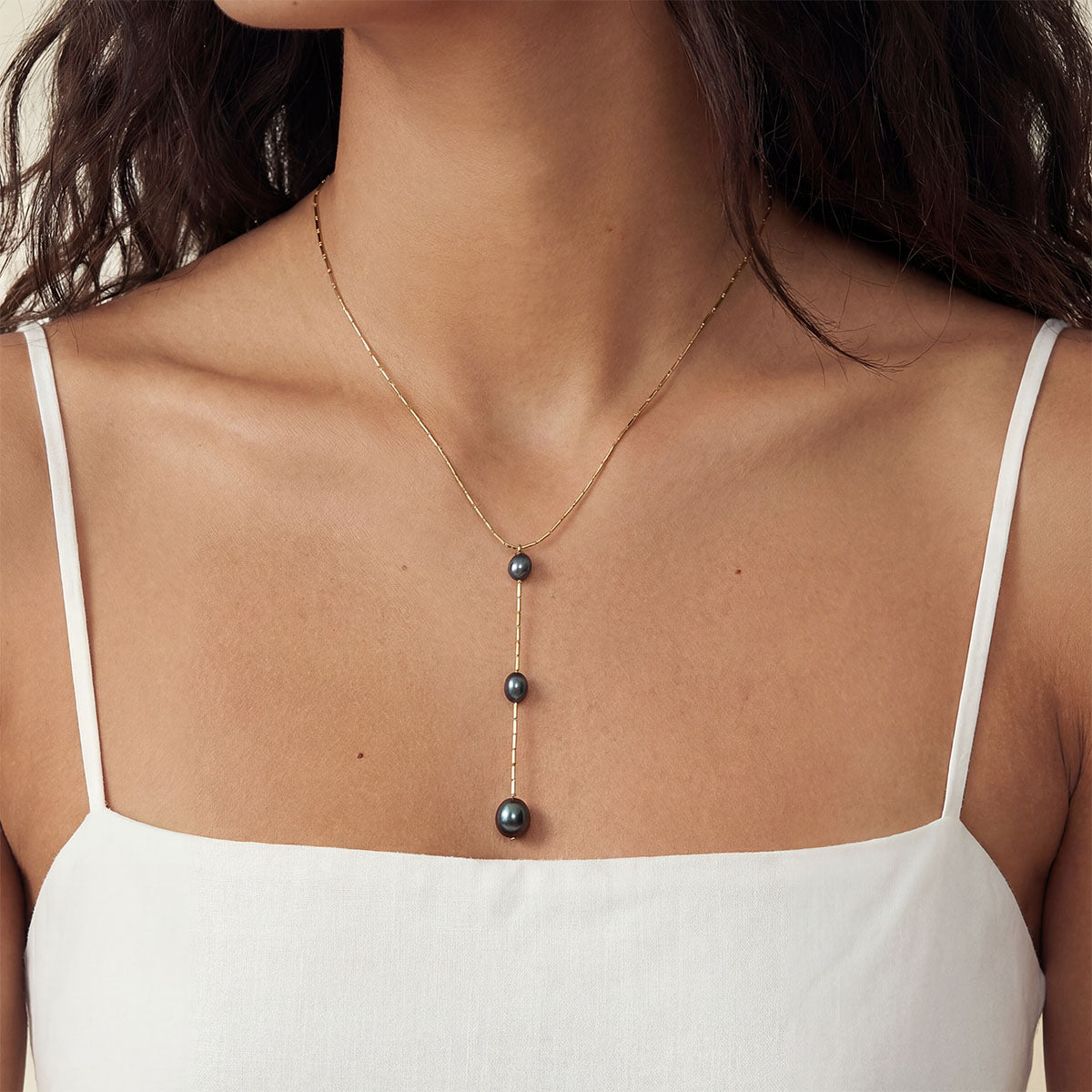 Alena Dark Pearl Necklace, Gold