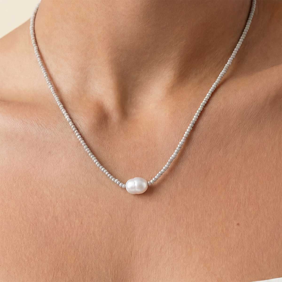 Mia Beaded White Pearl Necklace