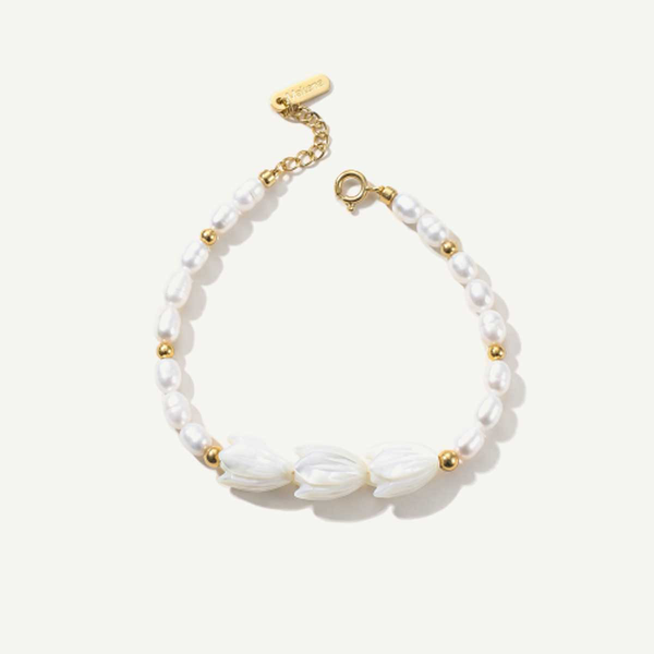 MOP 3 Pikake Beads and Pearls Bracelet, Gold
