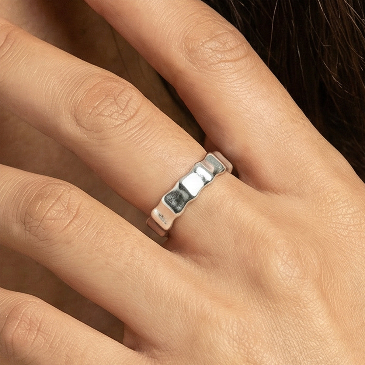 Textured Edged Open Ring, Silver