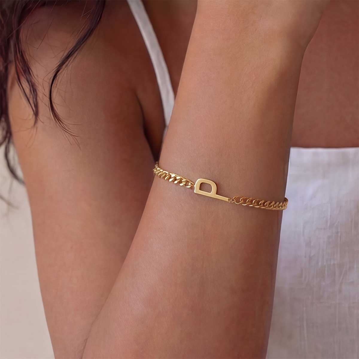 Monogramed Curb Chain Bracelet