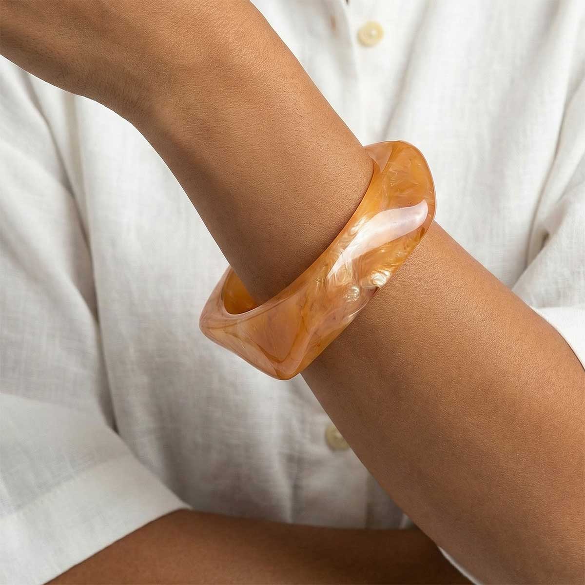 Yellow Cream Square Resin Bangle