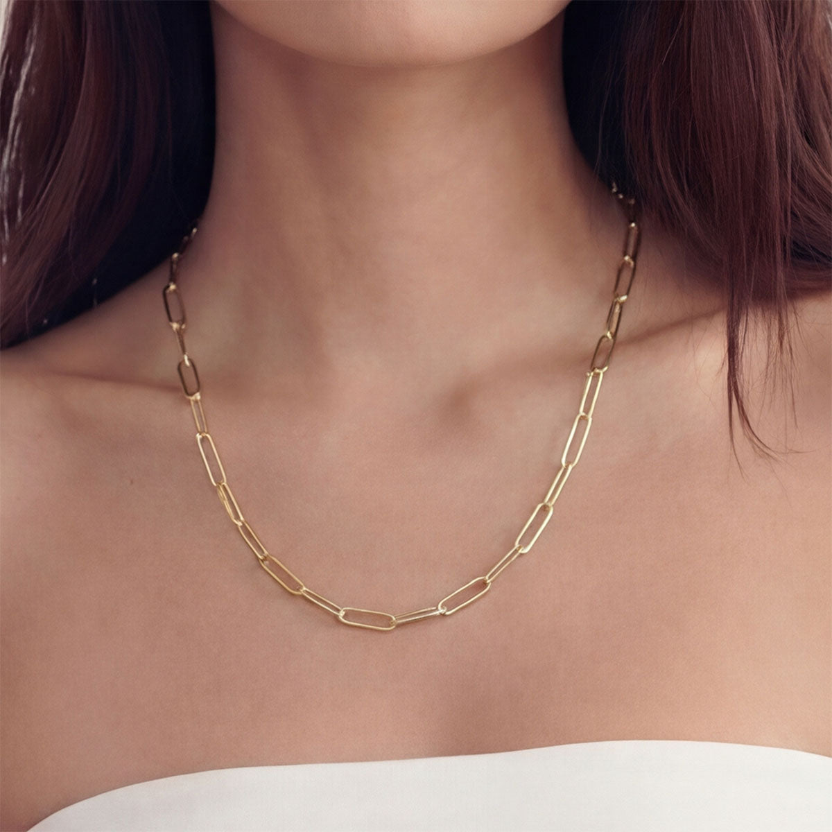 Thick Mini Paperclip Chain Necklace, Gold
