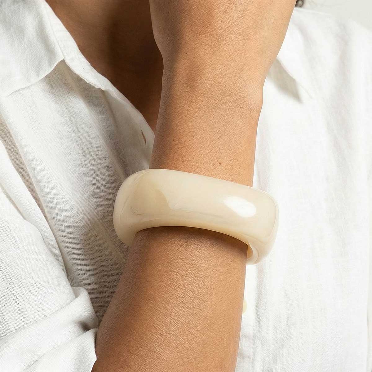 White Cream Square Resin Bangle