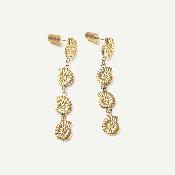 Spiral Shell Drop Earrings, Gold
