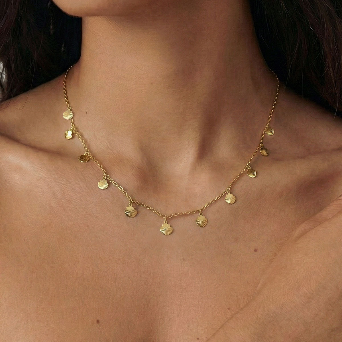 Endless Golden Shell Necklace, Gold