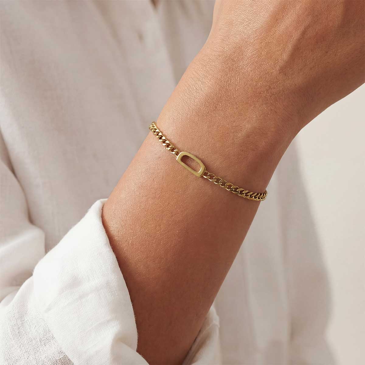Monogramed Curb Chain Bracelet
