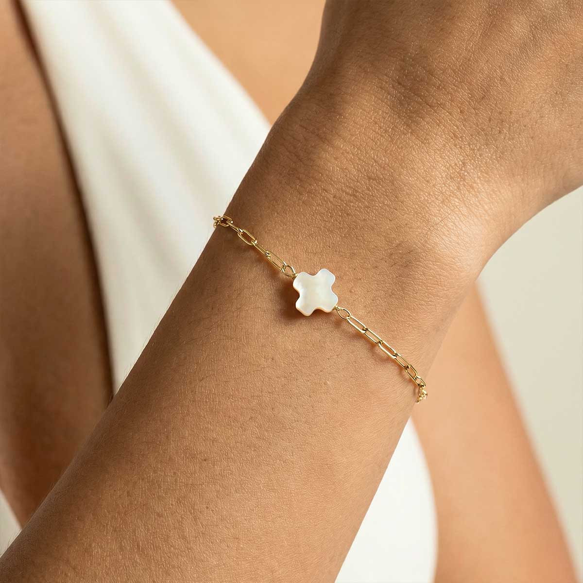 MOP Cross Bracelet, Gold