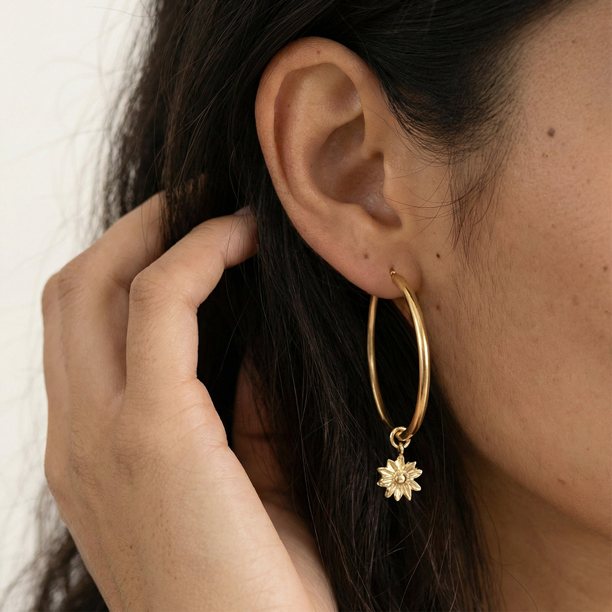 Tiare Mini Charm Large Hoops, Gold