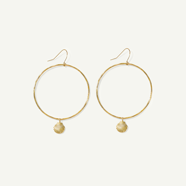 Golden Shell Large Hoops, Gold