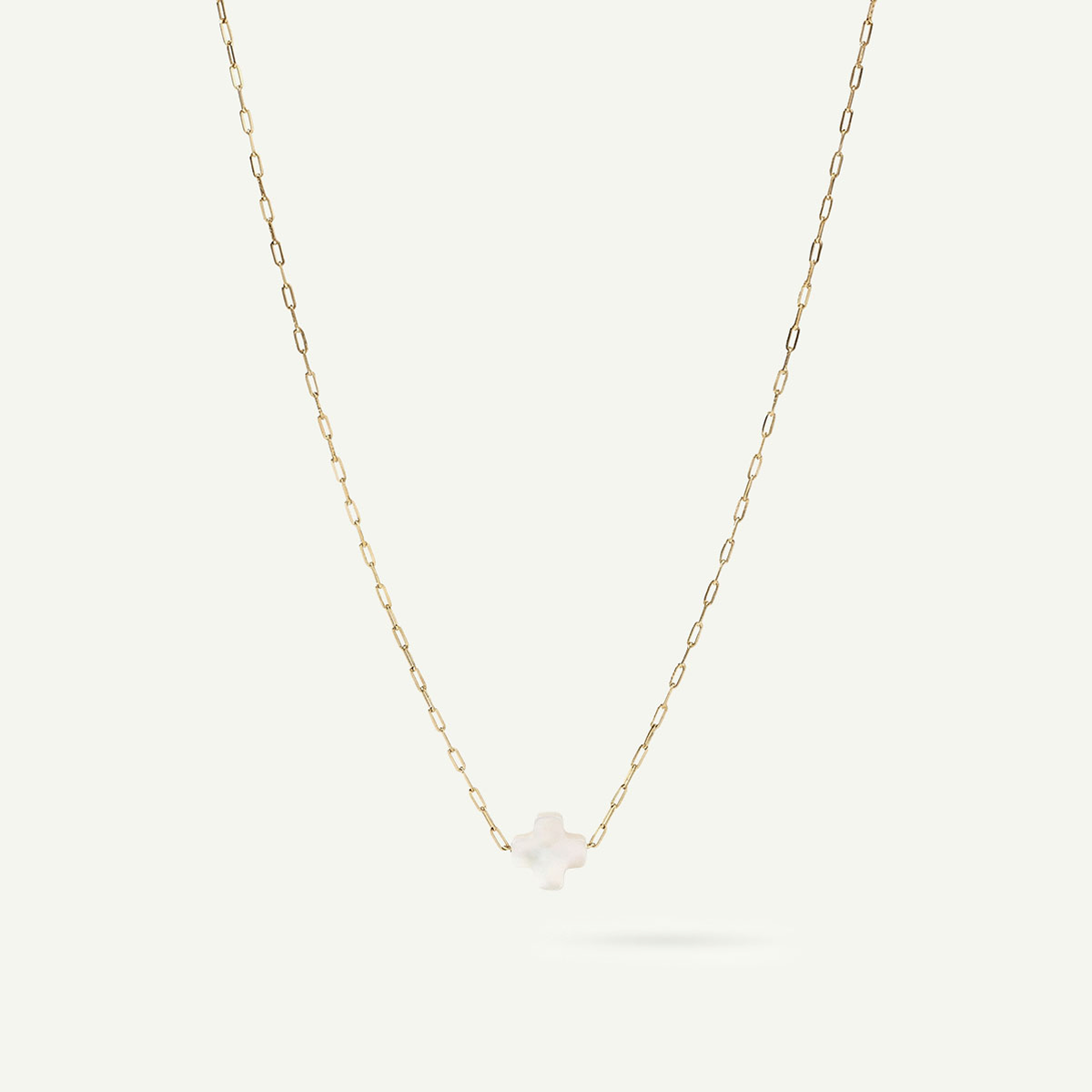 Mother of Pearl Cross Necklace, Gold